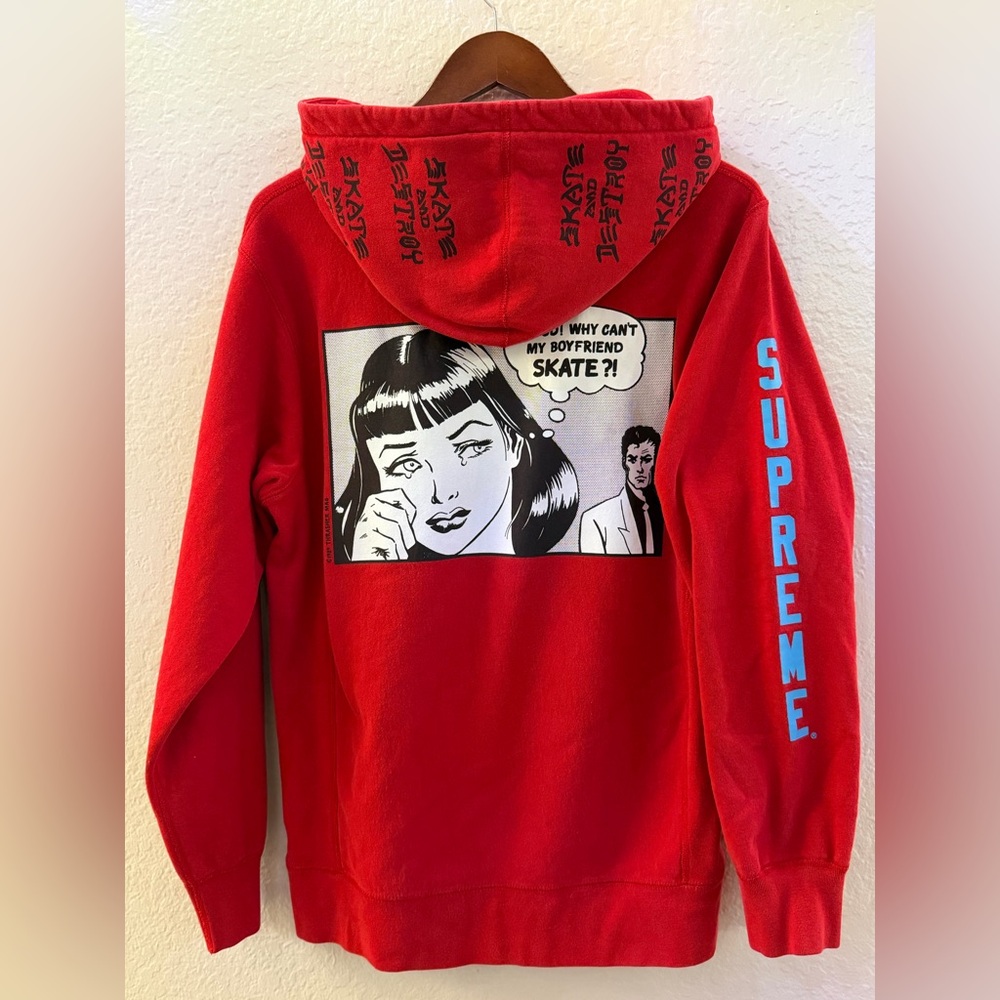 Supreme Red Hoodie with Comic Graphic